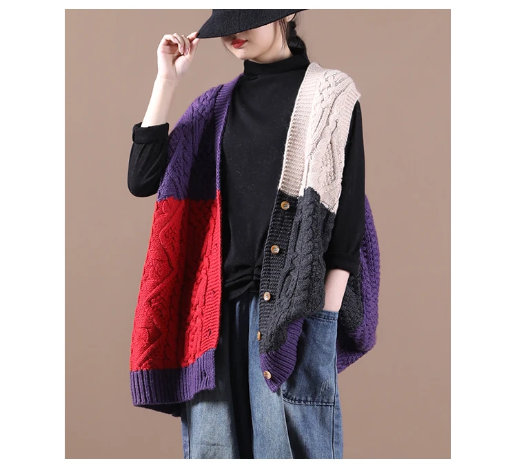 

Female new autumn and beginning winter korean style plus size outerwear literary cardigan color matching knitted sweater vest