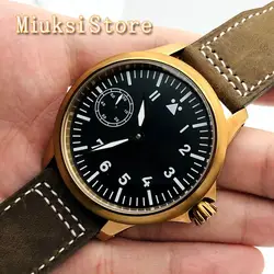 Corgeut 45mm Men's Top Casual Mechanical Watch Brass Case Black Sterile Dial Luminous Leather Strap 17 Jewelry 6497 Movement