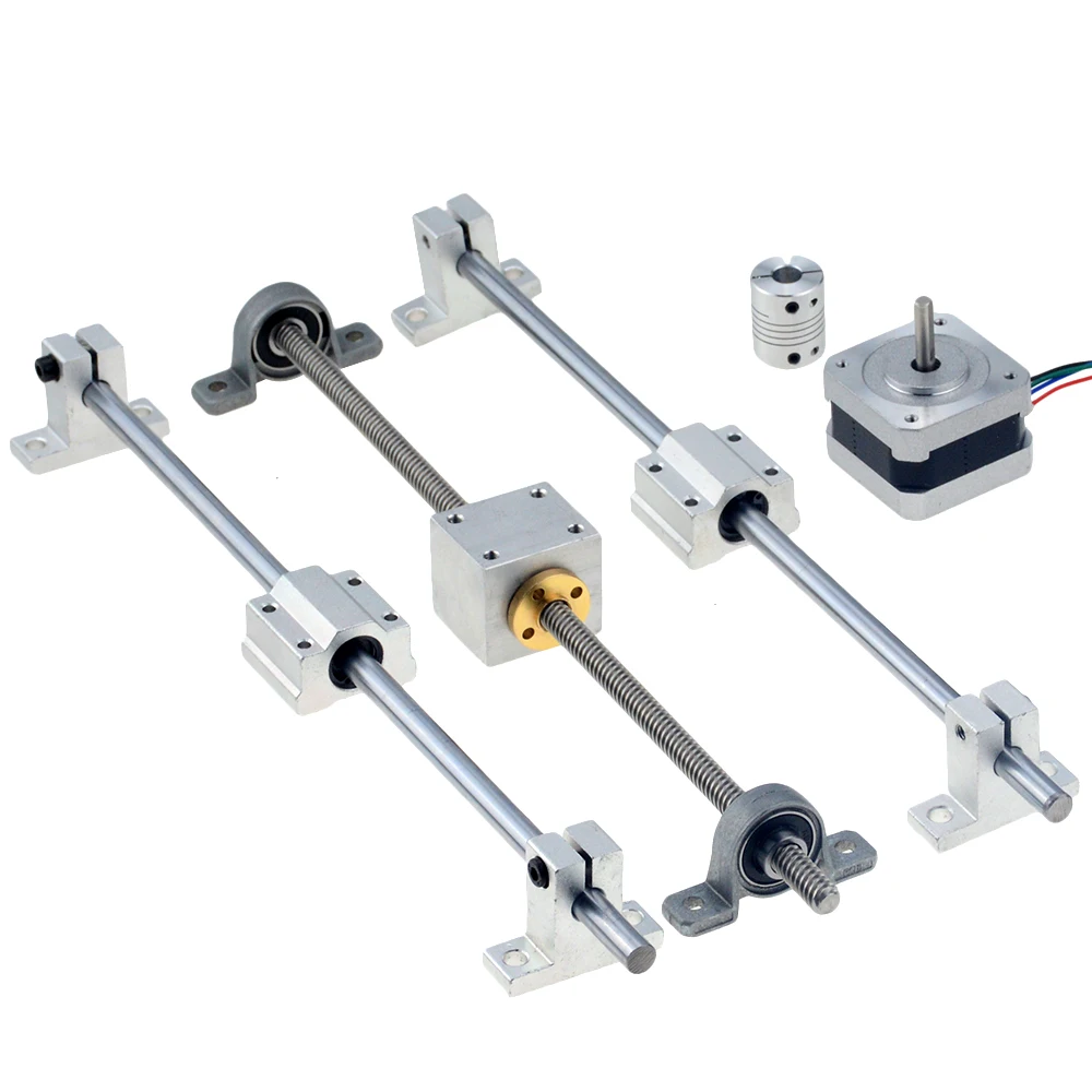 3D Printer Guide Rail Sets T8 Lead Screw + Linear Shaft 8mm + KP08 SK8 SC8UU+ Nut Housing + 1PC Coupling + 17HS2408 Step Motor