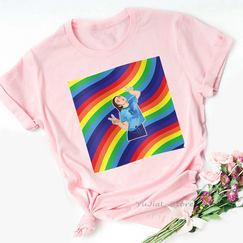 Rainbow Charli Damelio Coffee Print Women Tshirts Pink T Shirt Femme Harajuku Kawaii Clothes Female T-Shirt Streetwear