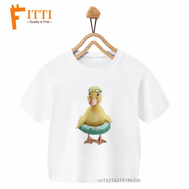 Cute DUCK HAVE FUN Print Boys/Girls White T-shirt Kid Summer Harajuku Kawaii Funny Clothes Little Baby Y2K Clothes,Drop Ship