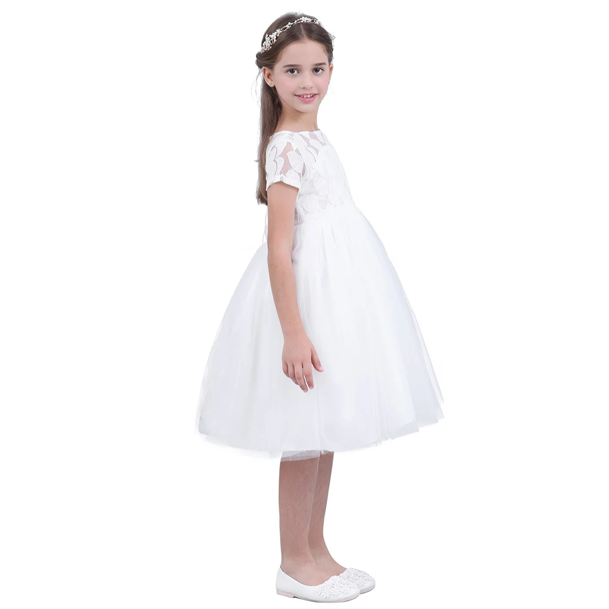 Kids White Flower Girls Princess Dress Pageant Wedding Bridesmaid Birthday Party Dresses Formal First Communion Prom Ball Gown