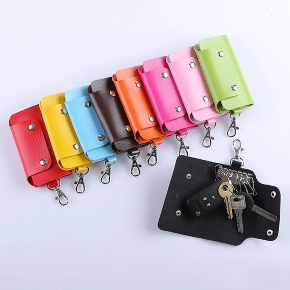 Faux Leather Key Organizer Case Keychain Holder Magnetic Button Pouch Bag Gift