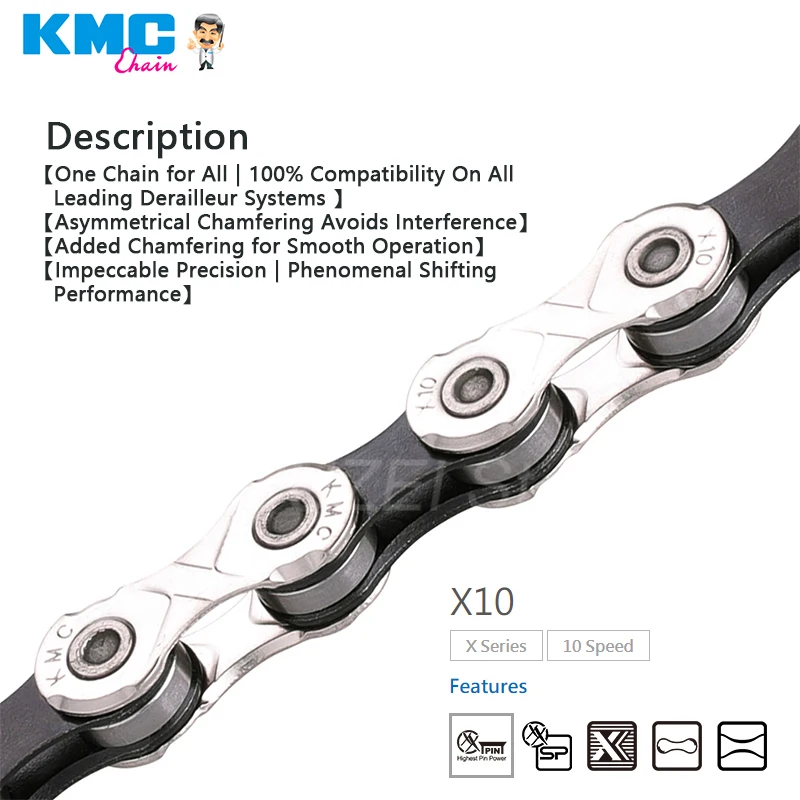 KMC X10 10 Speed Chain 116 Links Road/Mountain Bike Chain X10EPT X10EL X10SL Bike Chain Original Boxed