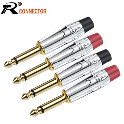 2PCS Mono 6.35MM Jack 6.3MM Male Plug Soldering Wire Connector Brass Gold Plated 1/4 Inch Microphone Plug