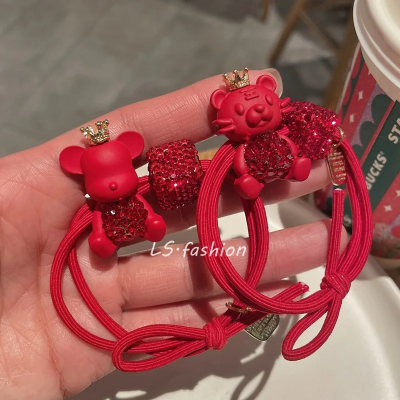 Korean Version of Lucky Red Cartoon Head Rope High Elastic Hair Tie Girl Tying Hair Tiger Little Bear Cute Hair Accessories