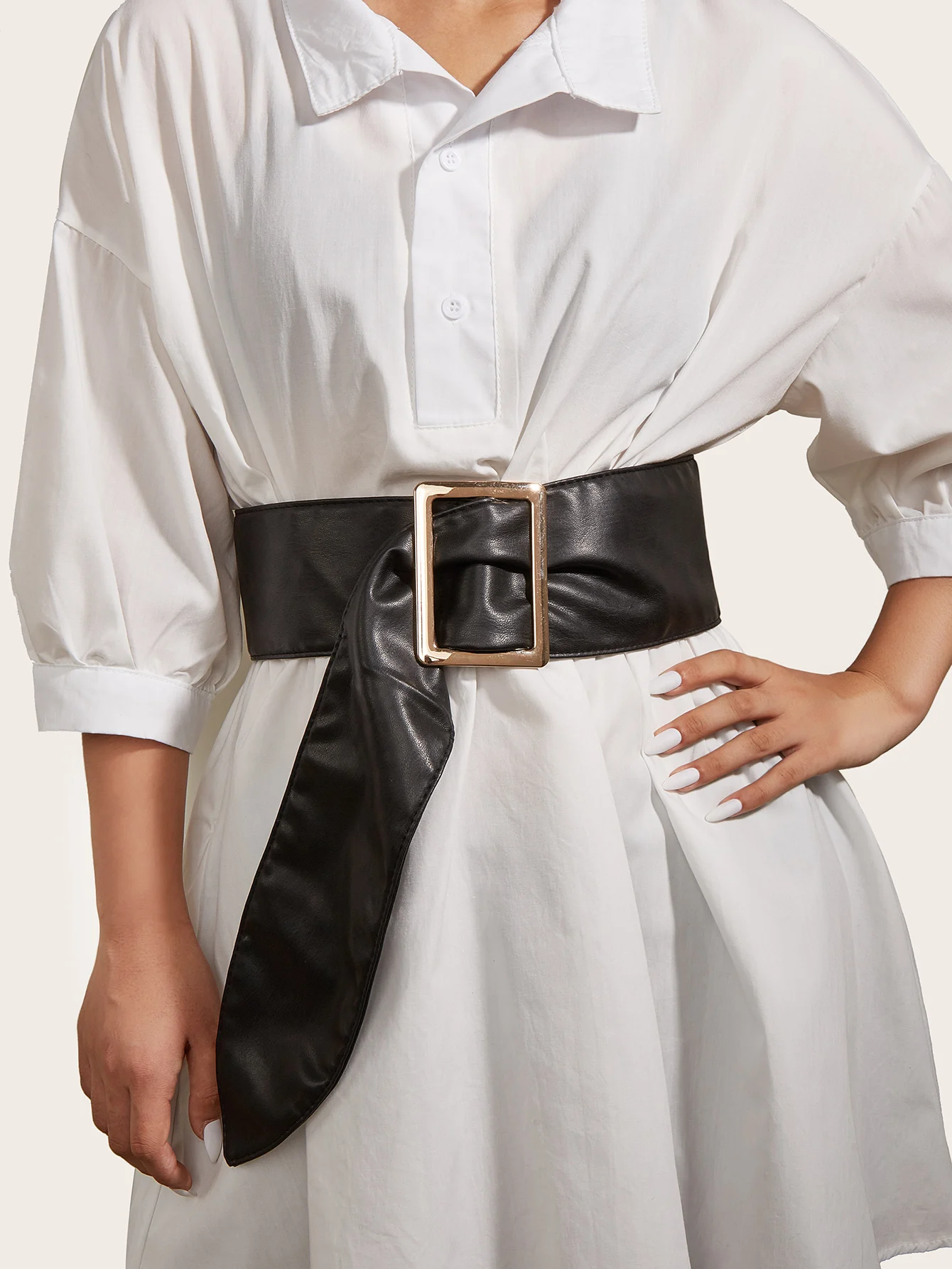 

Designer Brand European And American Style Women's Metal Square Buckle Pu Fashion Trend With Wide Belt Waist Soft Girdle