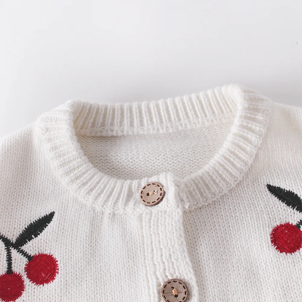 0-24M Newborn Kid Baby Girls Clothes Autumn Winter Warm Knitted Top Long Sleeve Cherry Print Cardigan Sweater Cute Knitwear Coat