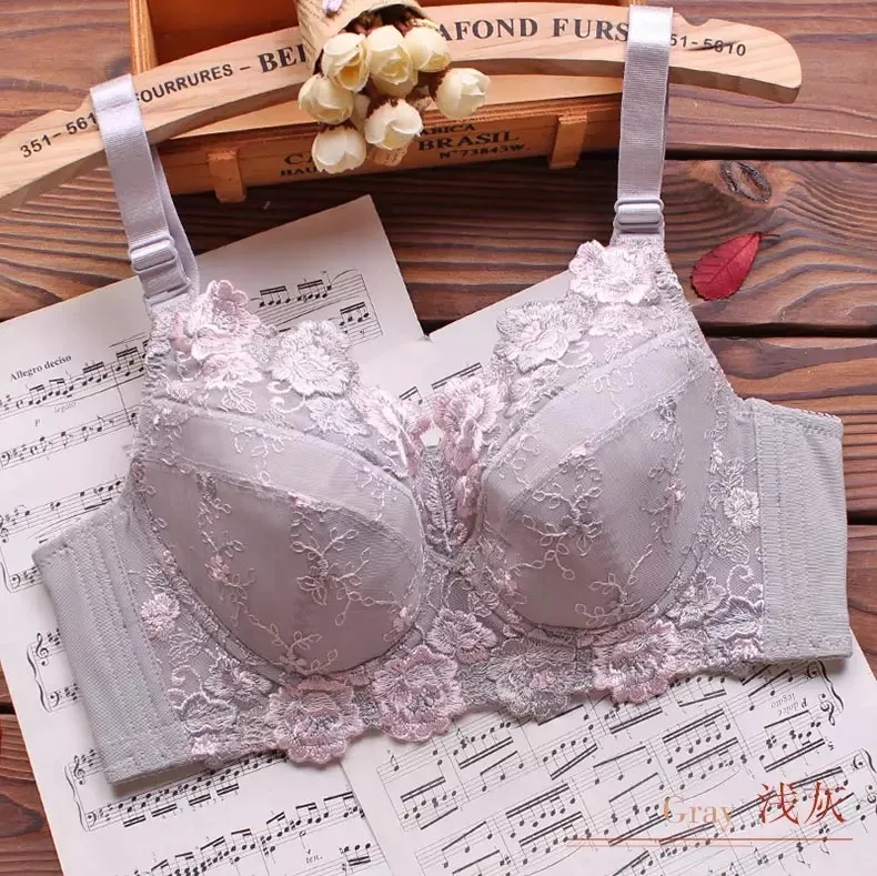 Women\'s Full coverage Underwired Lightly Lined bra Floral Embroidered Bra Plus Size Minimizer bra 34 36 38 40 42 44 46 48 B-H