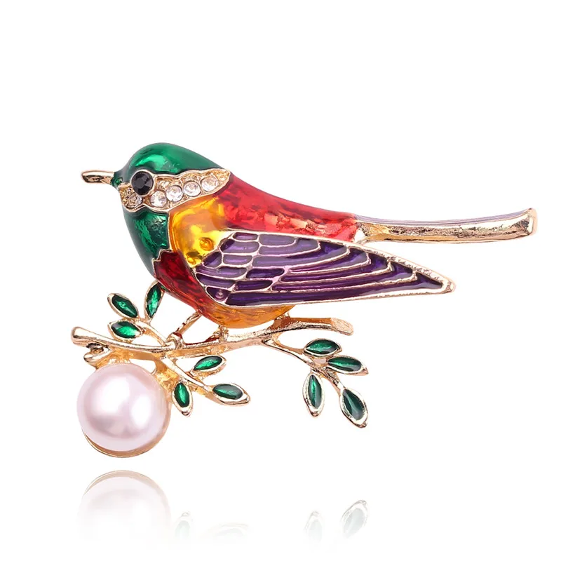 Color Enamel Yellow Oriole Bird Simulation Brooch Pearl Rhinestone Brooches Boys And Ladies Suit Dress Brooch Jewelry