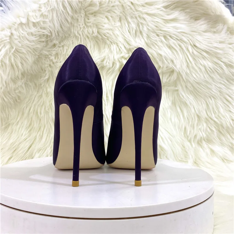 Ke shang jia feminino forma circular roxo cetim pontudo dedo do pé 80-120mm salto alto sapatos de festa de casamento elegantes senhoras stiletto bombas