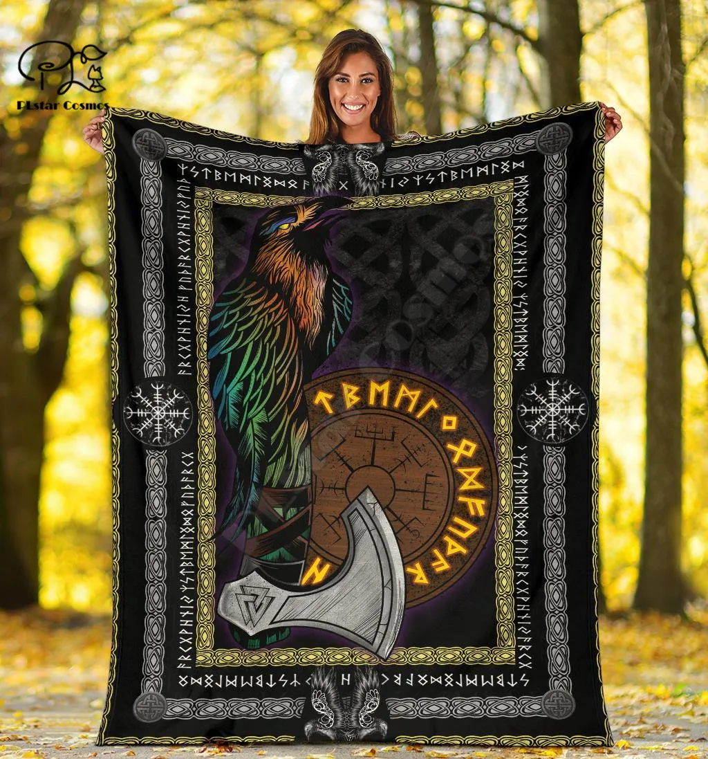 Polynesian style RAVEN AXE Fleece Blanket 3D printed Sherpa Blanket on Bed Home Textiles Dreamlike HOME ACCESSORIES