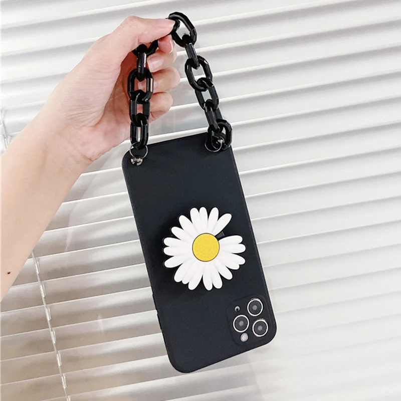 Flower Stander Holder Case For Motorola Moto E7 E6S E5 E4 One Action Vision Marco Fusion Z3 TPU Cover With Chain Bracelet