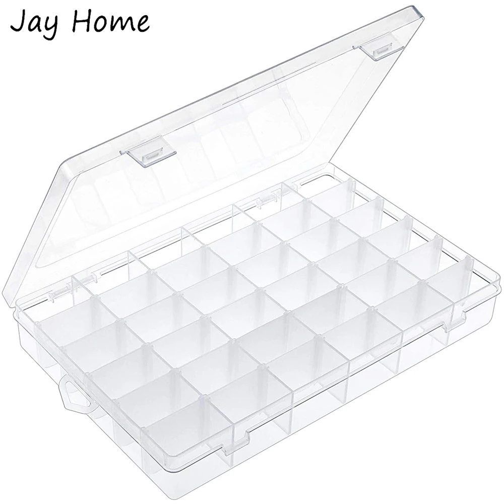 36 Grids Clear Plastic Organizer Box with Adjustable Dividers for Cross Stitch Thread Board Storage Sewing Tools Container Box