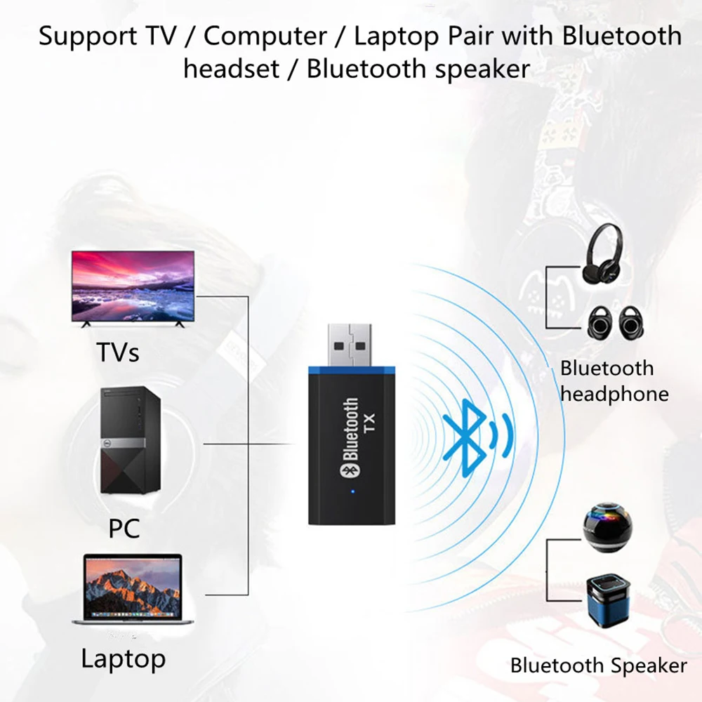 VAORLO NEWEST USB Bluetooth 5.0 Audio Transmitter Plug & Play 3.5mm AUX RCA Jack Stereo Music Wireless Adapter For TV PC Speaker