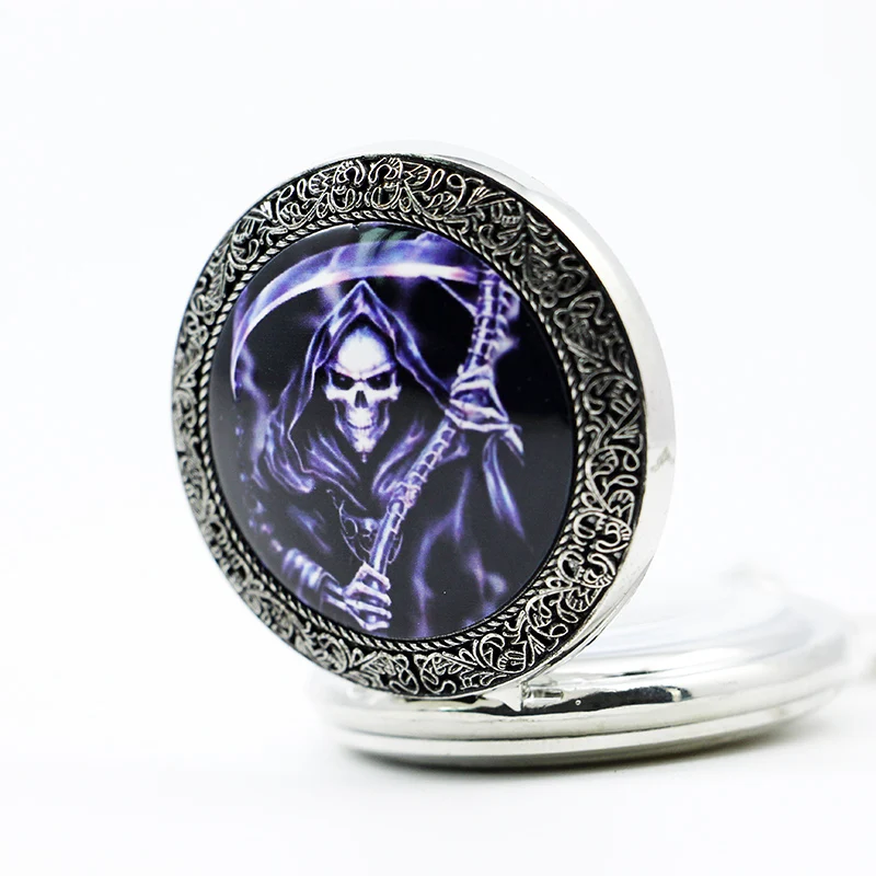 Nieuwe Mode Carving Schedel Vlam Death Quartz Zakhorloge Met Ketting Ketting Geschenken Jongens