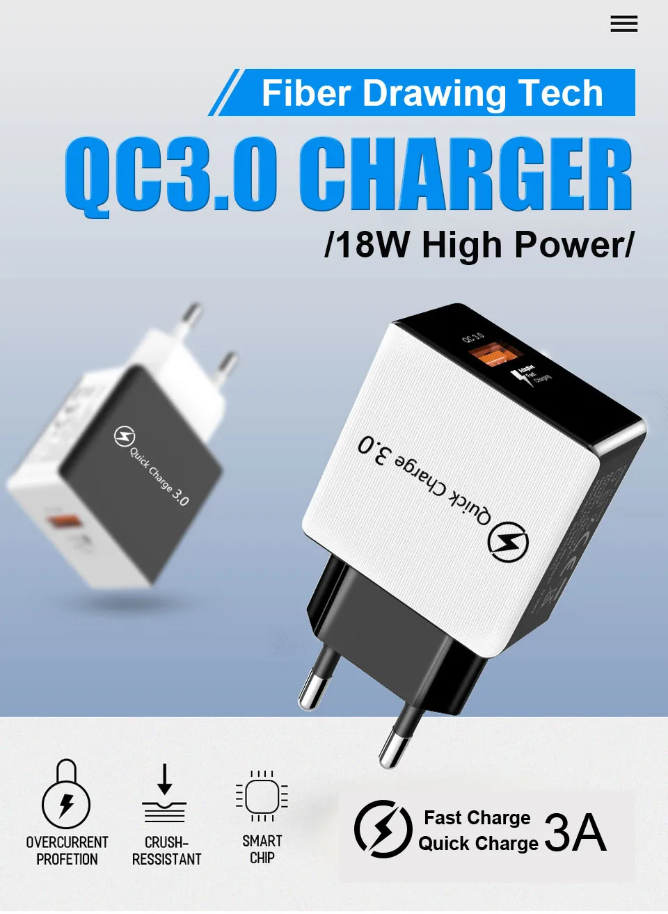 5V 3A USB Charger Quick Charge 3.0 4.0 Universal Fast Charging Power Adapter For iphone 11 Samsung  Xiaomi tablet fast charger - náhled 3