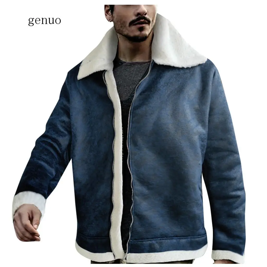 coat Men's jackets  Autumn Winter Thick Warm casual Leather Jacket Long Sleeve Lapel Zipper Coat Artificial leather + Fleece