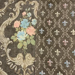 Vintage Brown Flower Thick Polyester Viscose Soft Chenille Sofa Cloth American Curtain Chair Armchair 280CM Sell by meter