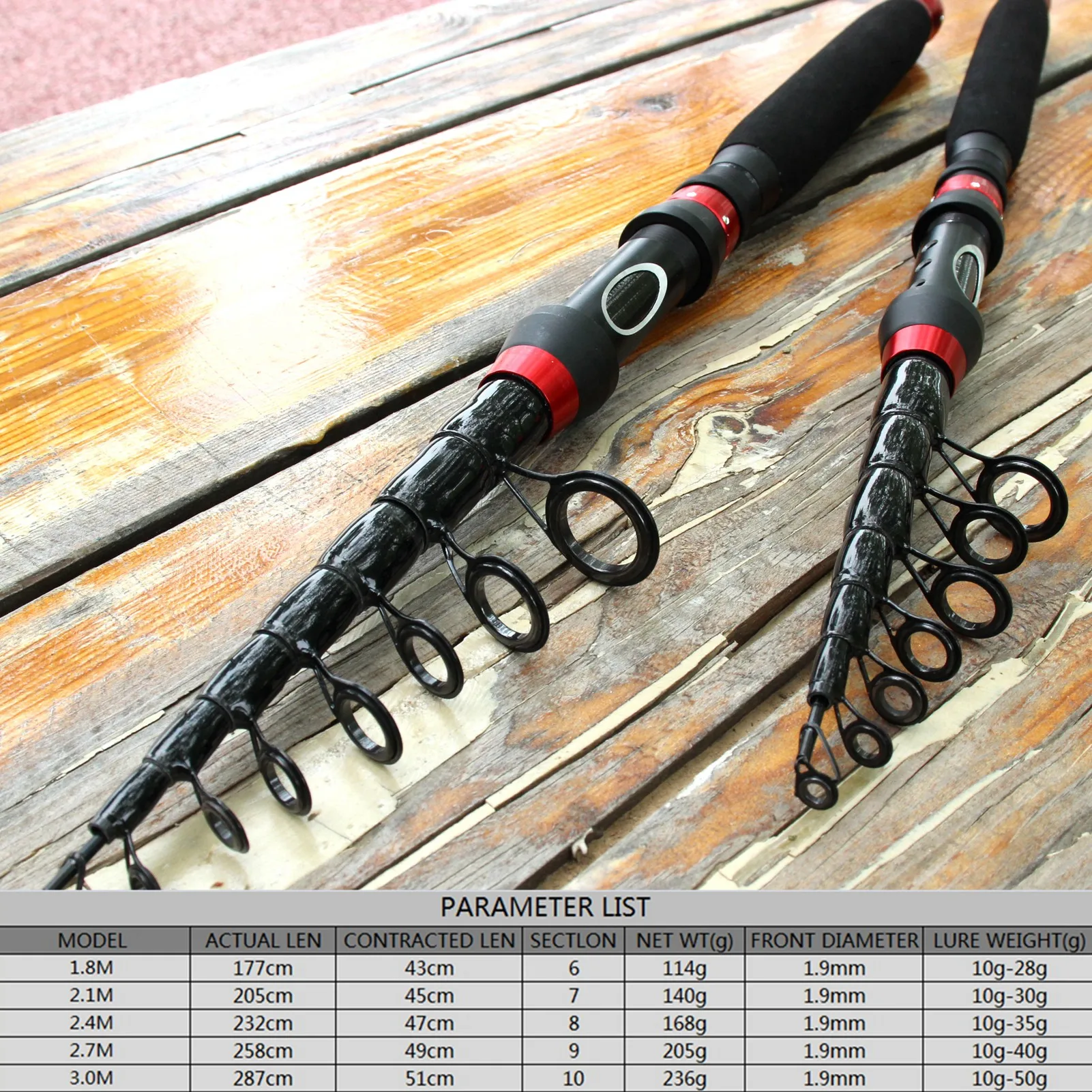 1.8m2.1m2.4m2.7m3.0m lure Spinning Rod Telescopic carbon Fishing Rod Portable Trout Rod high quality pole Lure weight 10-50g