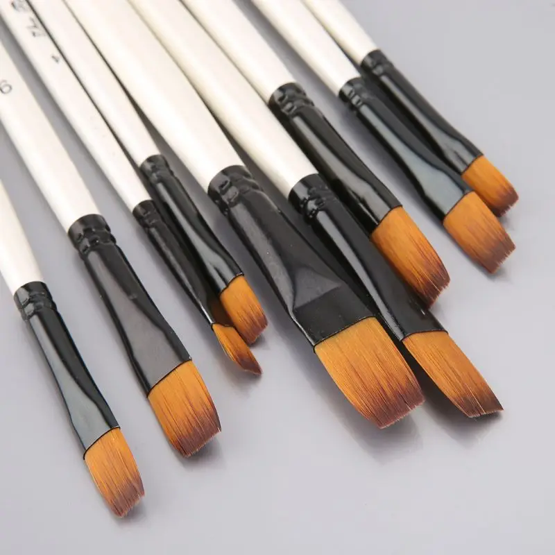 12Pcs Artist Paint Brush Set Nylon Bristles Watercolor Acrylic Oil Painting Slant Flat Round Pointed Pen Tip Wood Handle Art Acc