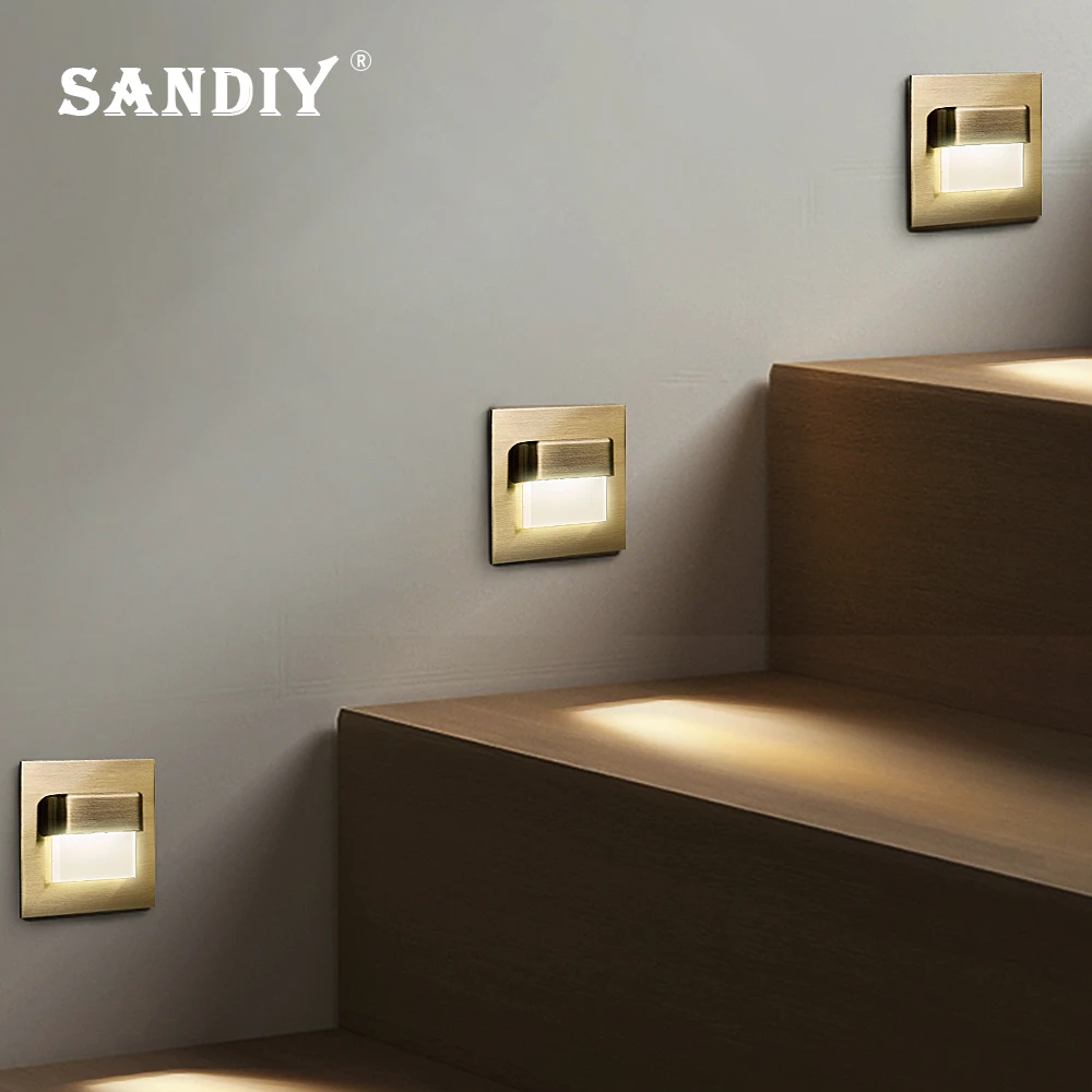 

SANDIY Wall Lamp Recessed Night Lights Motion Sensor Stair Light for Step Ladder Bedroom Europe 60mm Round Junction Box 110V/220