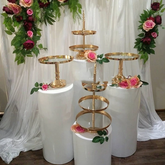 

4pcs/set)Wedding Supplier Acrylic Backdrop Wedding mental White Round Acrylic Rose Gold Plinth Wedding Display Stand yudao766