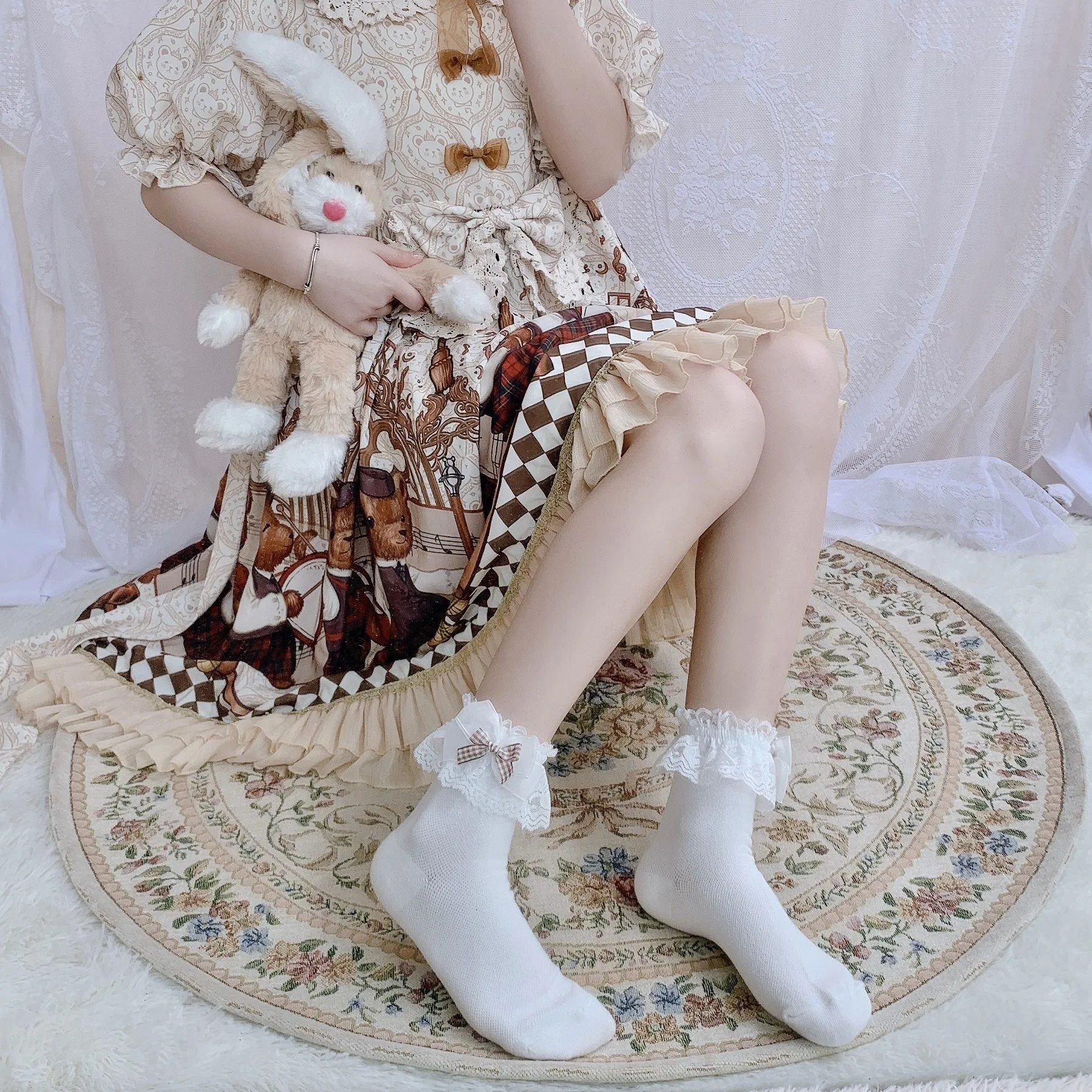 1 Pair Lolita Style Socks Maiden Lovely Woman Lace Short Socks Summer Cute Sweet Ruffle Bows Comfortable Princess Socks