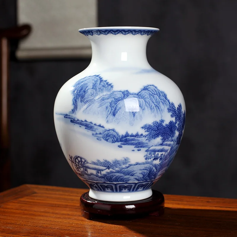 Jingdezhen-中国風の仕上げのセラミック花瓶,ガラス仕上げの洗面台,青