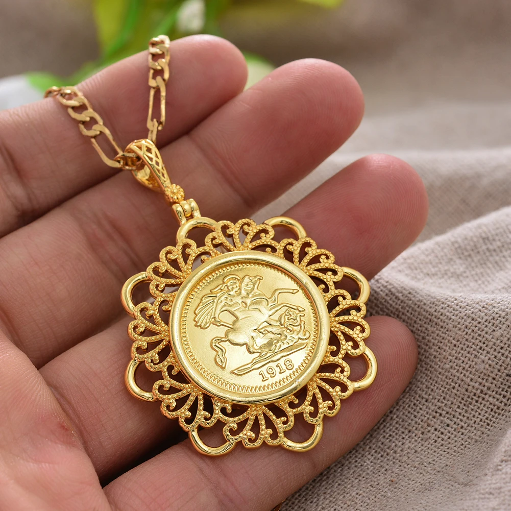 Big Dubai France Napoleon 1918 Pendant Gold Color Necklace for Men Women Gold Color Chain Necklace Jewelry