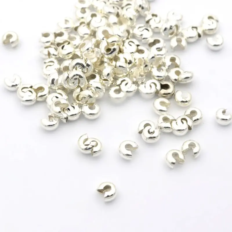 100pc 4mm Bronze Silber Farbe Metall Runde Halskette Schnur Kette Crimp Ende Perlen Für Schmuck Machen Diy Armband großhandel Versorgung – Detail 12