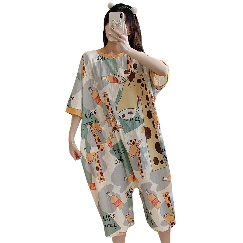 Onesies Pajama For Women Summer Cotton Nightdress Female Cartoon Short-sleeved Cute Sleepwear Girl Party Suit