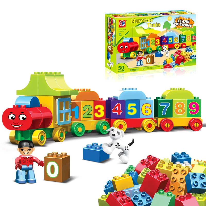 

50pcs Duplo Building Blocks Big Size Number City Train Large Particles DIY Bricks Educational Baby Figures Toys Gifts with box