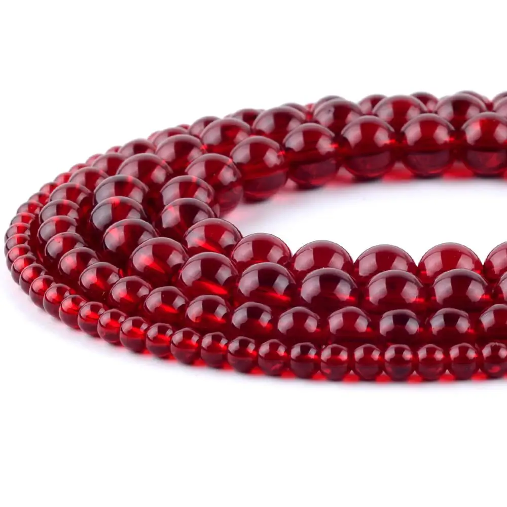 Wholesale Garnet Red Glass Crystal Stone Beads Round Loose Spacer For Jewelry Making 4/6/8/10/12mm DIY Bracelet Necklace