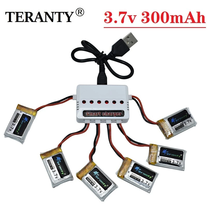 3.7V 300mAH Lipo Battery + 6-in-1 Charger For Udi U816 U830 F180 E55 FQ777 FQ17W Hubsan H107 Syma X11C FY530 RC Drone Battery