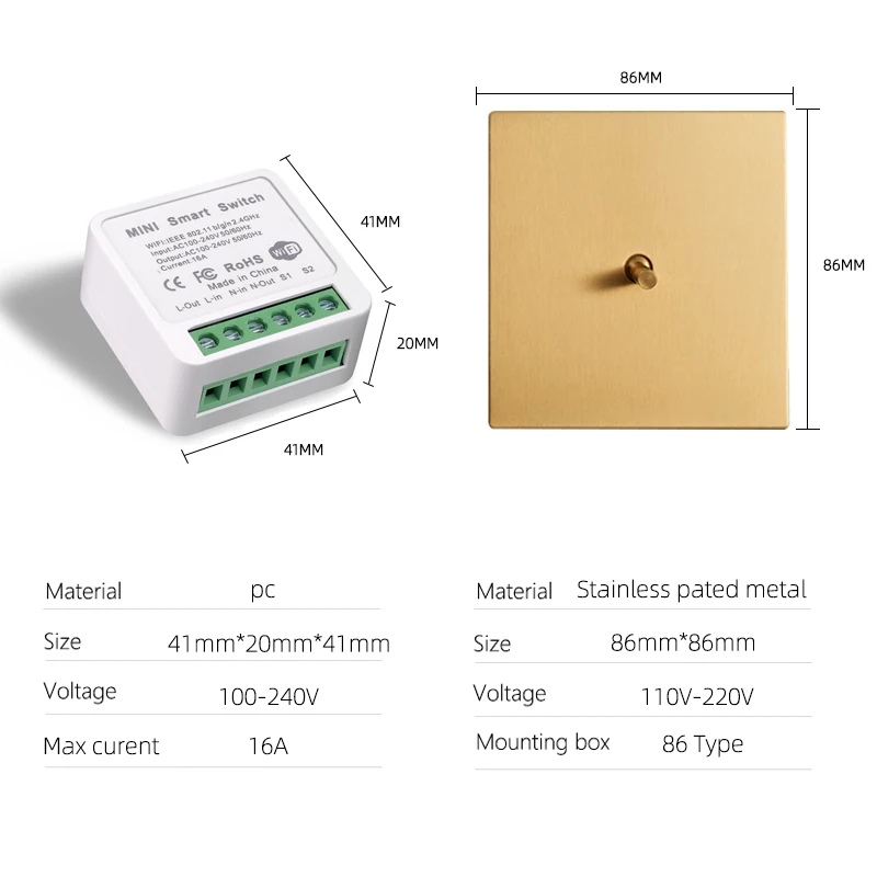 Avoir Tuya Smart Leven Lichtschakelaar Muur Wifi Module Sensor Schakelaar Goud Rvs Stopcontact Eu Franse Pulgs