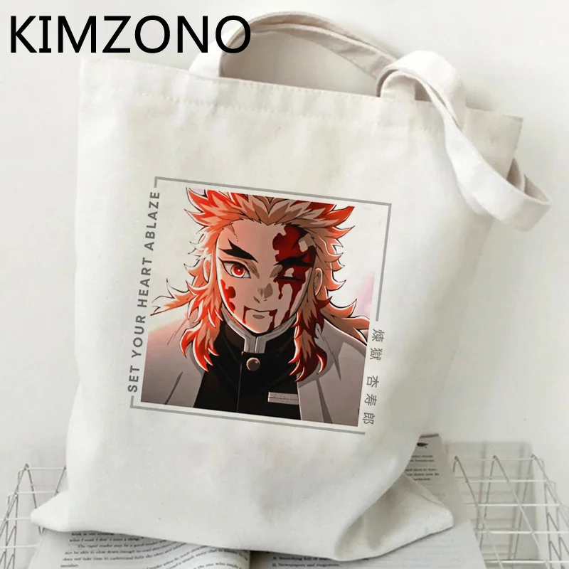 Rengoku-bolsa de compras de reciclaje, bolso de mano de lona ecológico, bolsa de mano, bolsa de cuerda, bolsa de compra