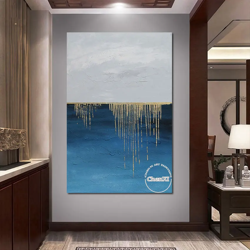 Handpainted Oil Painting on Canvas, A Layer of Golden Ripples on the Sea Wall Art, Large Apartment Decoration, Unframed