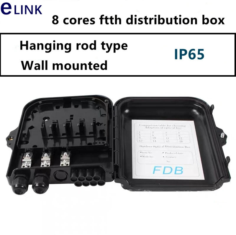 

FDB distribution box, 8 cores, ABS, waterproof, outdoor, 220x200x50mm, FTTH optical fiber junction box, 1x8, 2PCs