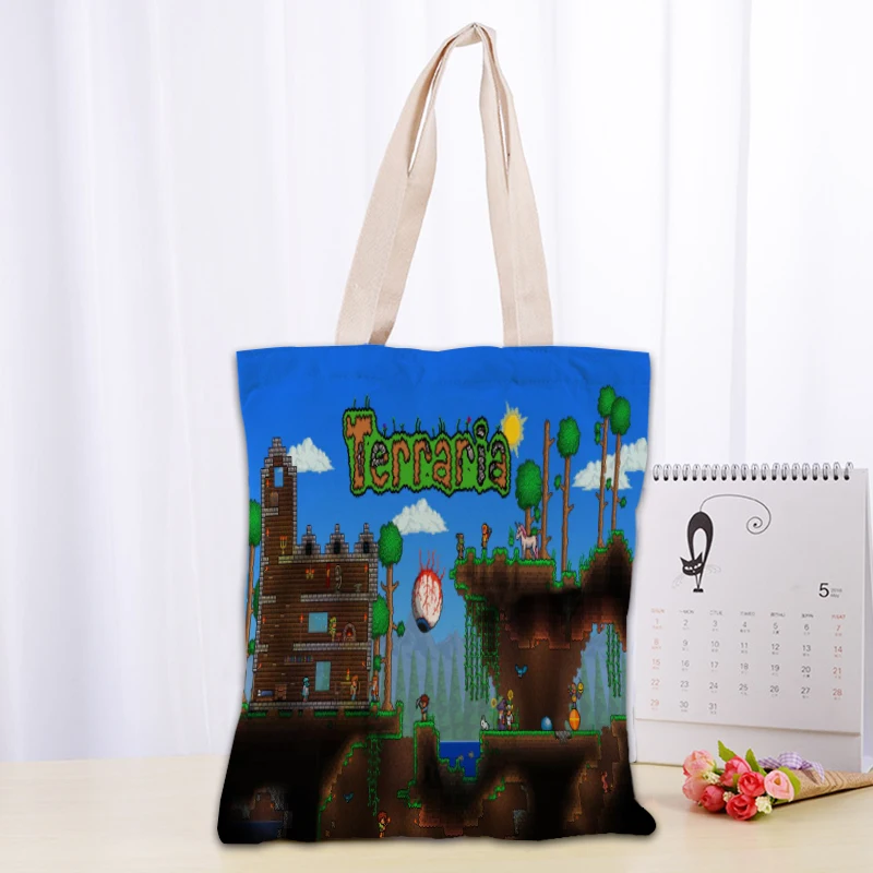 

Custom Terraria Tote Bag Women Canvas Fabric Bags Eco Reusable Shopping Bags Traveling Beach Casual Useful Shoulder Bag