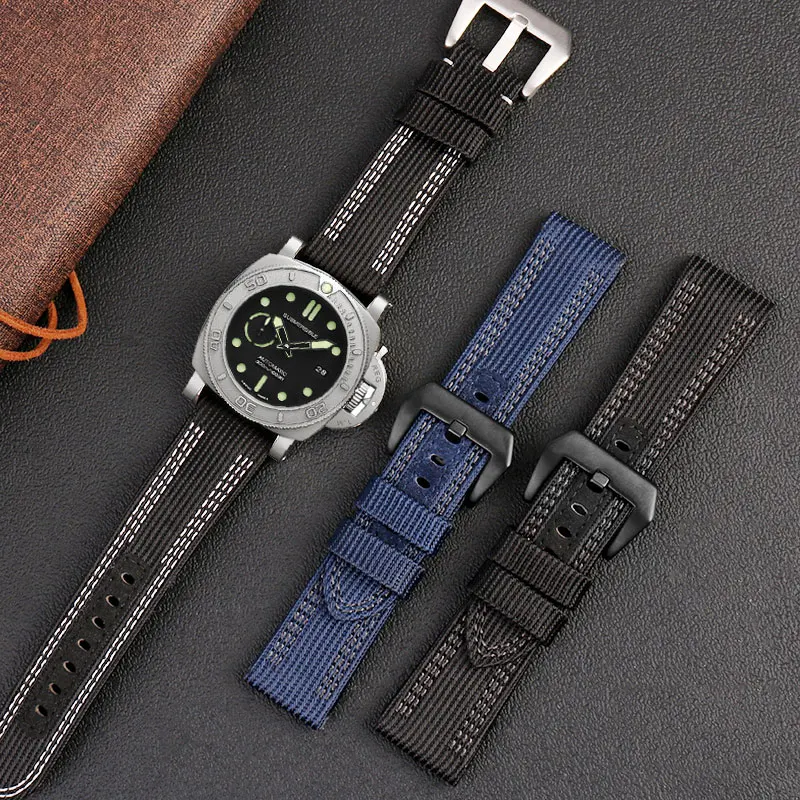 High quality canvas watchband for Panerai pam00984 985 sneaking 441 fat sea series nylon canvas Leather Wristband 24mm26mm strap