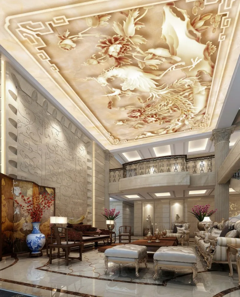 

Living Room Bedroom Wallpaper Home Decor Chinese three-dimensional embossed flowers and rich ceiling murals