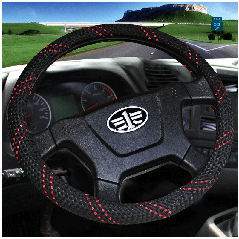 

PU Leather+Ice Silk Steering Wheel Covers for Car Bus Truck 36 38 40 42 45 47 50cm Diameter Auto Steering-wheel cover