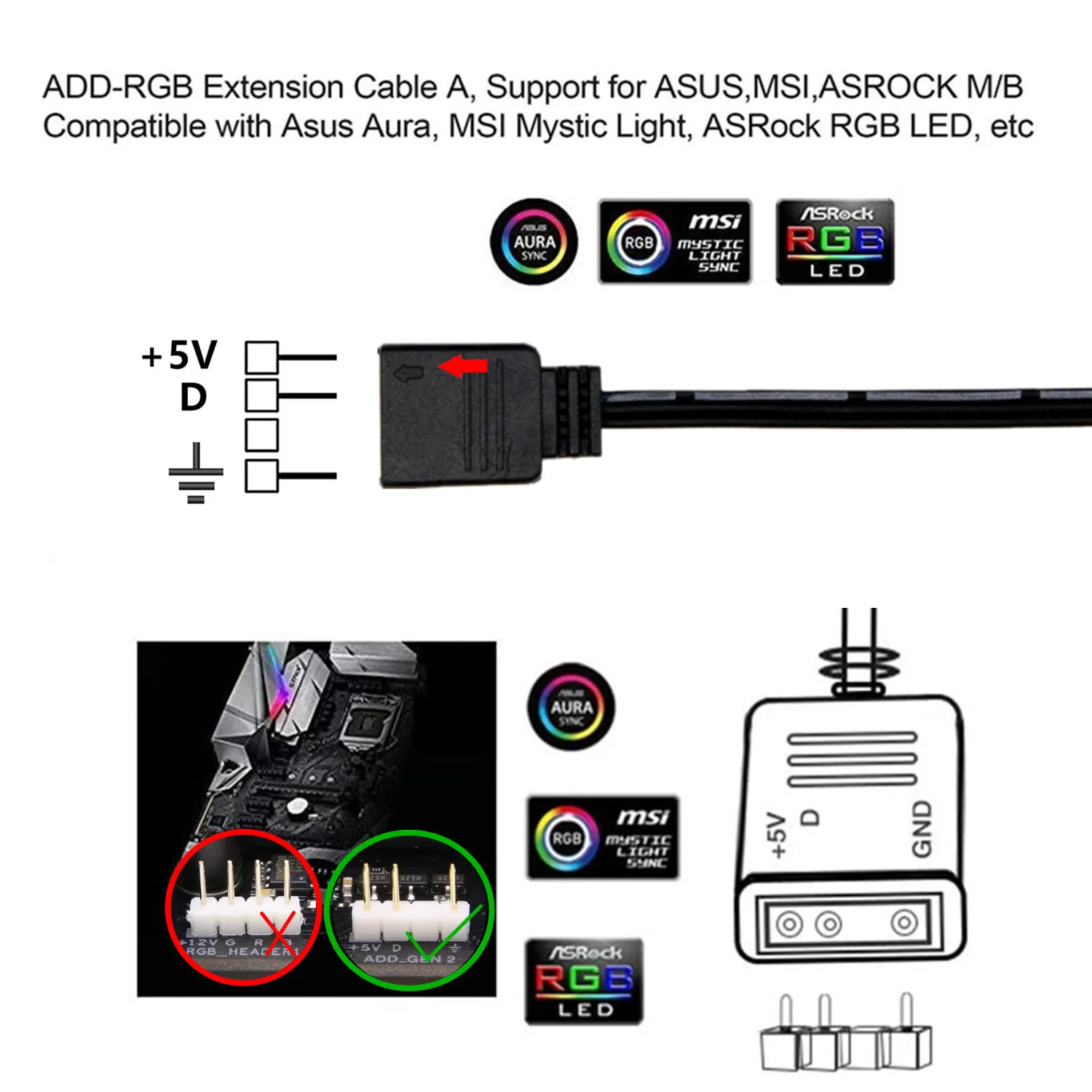 5V 3 Pin WS2812b RGB LED Strip for PC ASUS AURA SYNC / MSI Mystic Light Sync / GIGABYTE RGB Fusion 2.0 Addressable