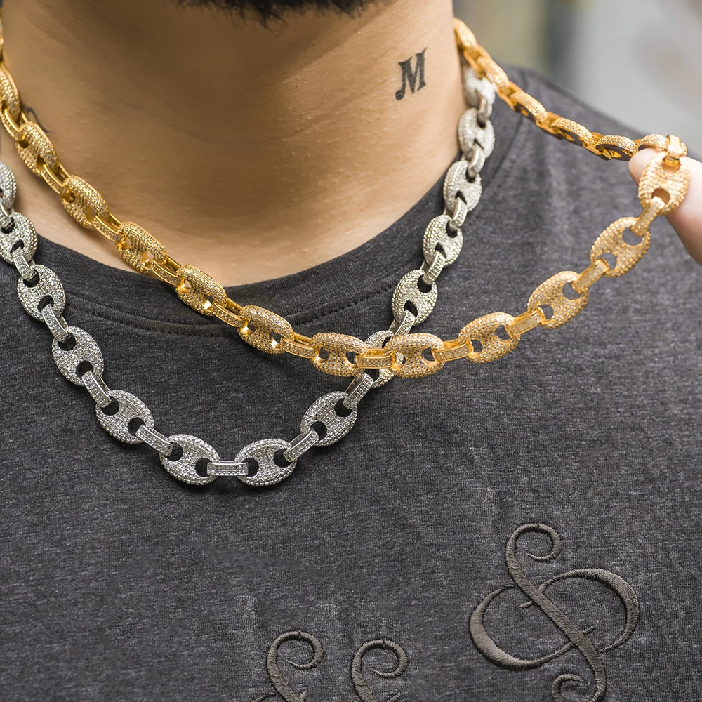 12mm Guc Cuban Link Choker Full Iced Out Chain Dad Jewelry