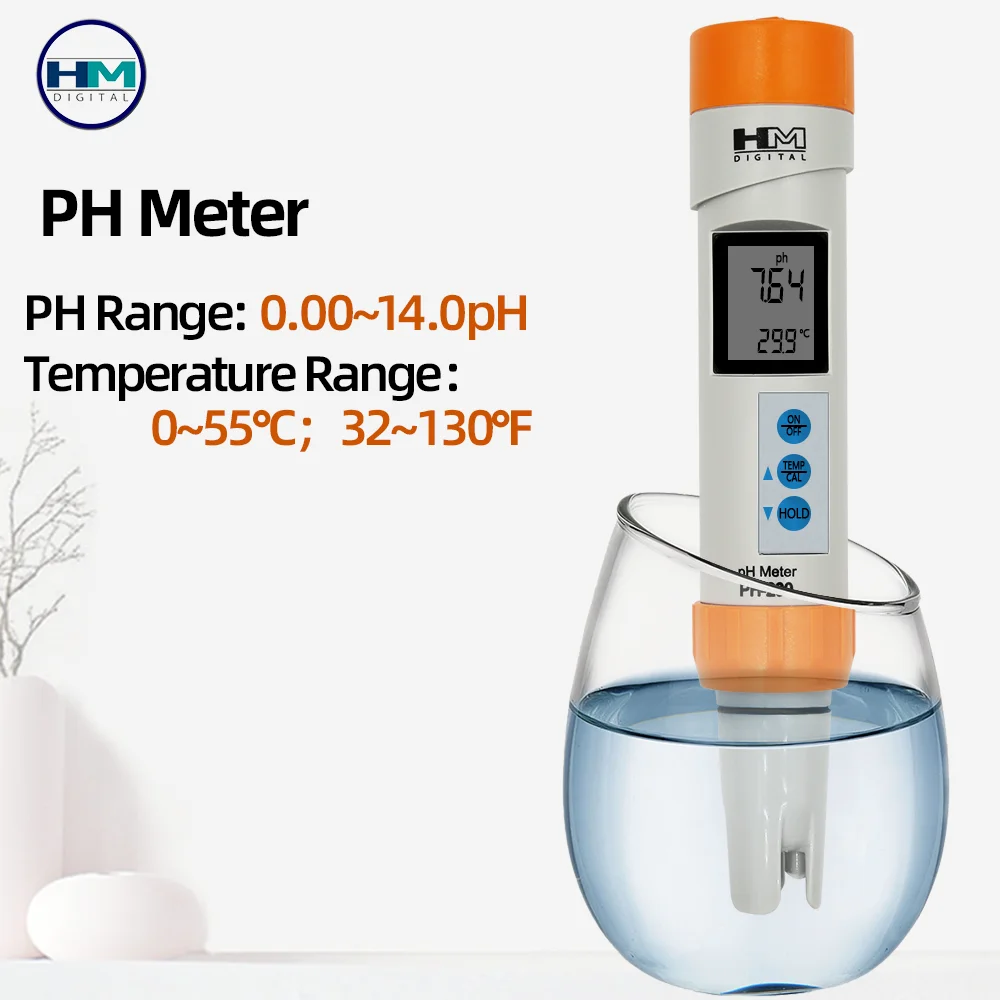 HM Digital PH-200 PH Meter COM-100  EC TDS Meter Temperature with Automatic Calibration Function pH Water Quality  Pen Tester