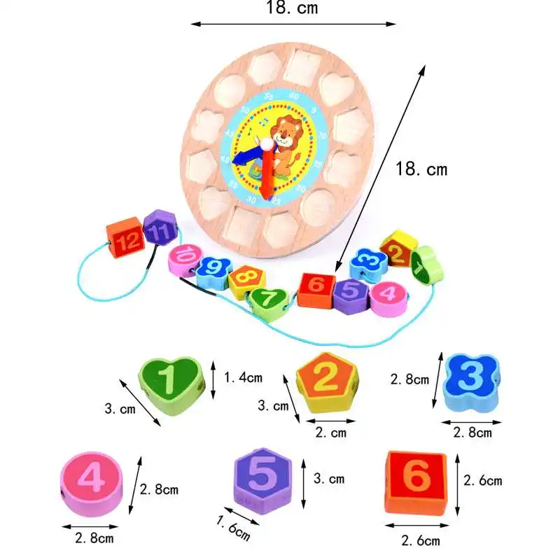 Clock Knowledge Early Education Bead Toy Bricks Puzzle Educational Threading Beaded Digital Kindergarten For Kids Child Pupil