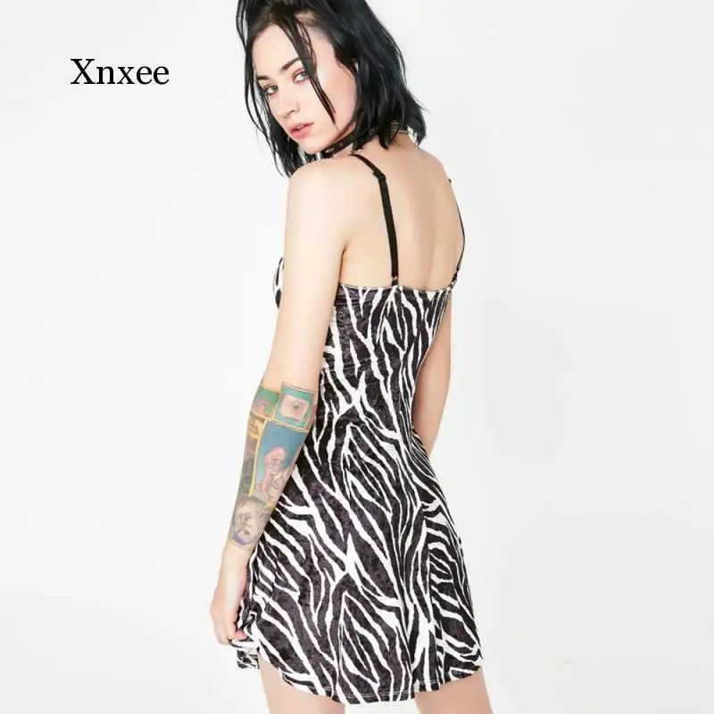 Fashion Women's Mini Dresses Zebra Pattern Straped Sleeveless A-Line Dresses E Girl Style Y2K Streetwear Spring Dresses Clothing