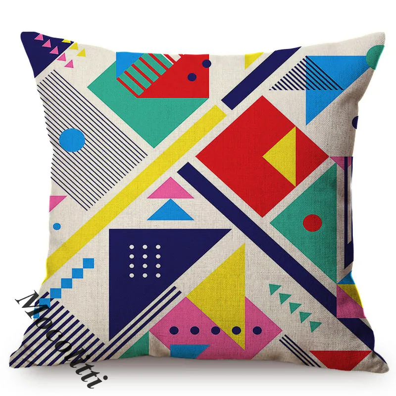 Scandinavian Geometric Home Decorative Throw Pillow Case Memphis Round Line Design Cotton Linen Sofa Cushion Cover cojines