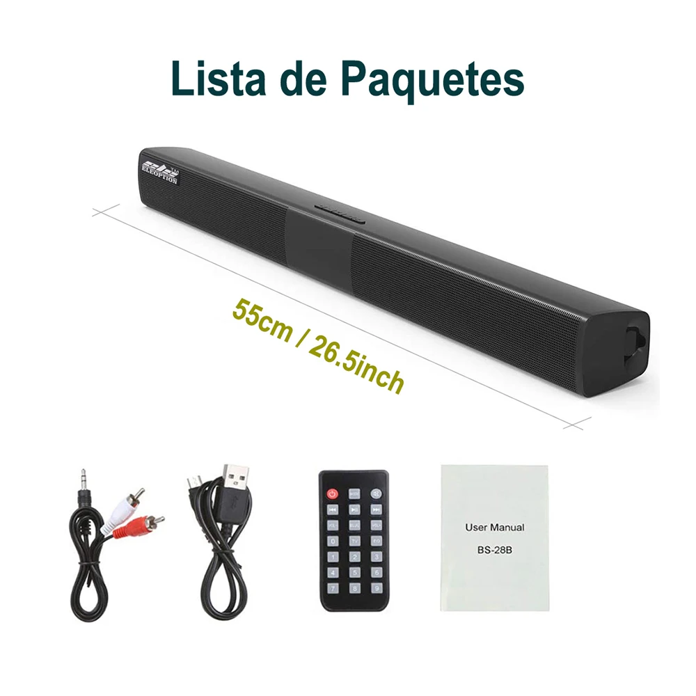 Alto-falante portátil sem fio compatível com Bluetooth, poderosa barra de som com música 3D, Home Theater Aux para TV e PC, 20W